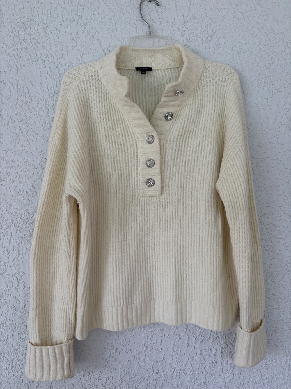 Talbots Cream Ribbed Button-Placket Sweater size LP